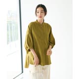 カーキ | バンドカラーバックタック5分袖ブラウス | CRAFT STANDARD BOUTIQUE