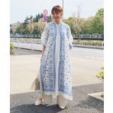 ブルー | インド綿パネル柄ウエスト切り替えボリュームワンピース | CRAFT STANDARD BOUTIQUE