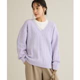パープル | 洗える/起毛ケーブルVニットネックニットプルオーバー | CRAFT STANDARD BOUTIQUE