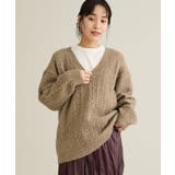 ベージュミクスチャー | 洗える/起毛ケーブルVニットネックニットプルオーバー | CRAFT STANDARD BOUTIQUE
