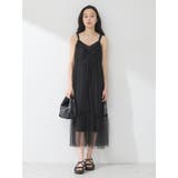 ブラック | ドットチュールキャミワンピース | earth music&ecology 