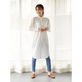 オフホワイト | バンドカラー前あきワンピース | Green Parks 