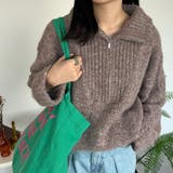 ブラウン | 【kutir】ミックスカラーハーフジップニット | kutir
