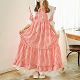レッド | コットンレースティアードギンガムチェックワンピース | kutir
