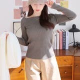 チャコールグレー | スクエアネックリブニット | Girly Doll