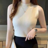 アイボリー | リブノースリーブハイネックプルオーバー【韓国ファッション】 | Girly Doll