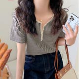 ブラック | ヘンリーネックボーダートップス【韓国ファッション】 | Girly Doll