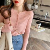 ピンク | リブヘンリーネックトップス【韓国ファッション】 | Girly Doll