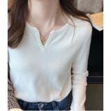 ホワイト | キーネックプルオーバー【韓国ファッション】 | Girly Doll