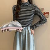 ハイネックボーダーカットソー【韓国ファッション】【春夏新商品】 | Doula Doula | 詳細画像6