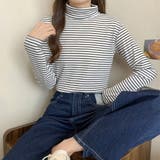 ハイネックボーダーカットソー【韓国ファッション】【春夏新商品】 | Doula Doula | 詳細画像18