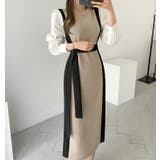 ブラック | バイカラーワンピース【韓国ファッション】【春夏新商品】 | Girly Doll