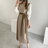 ブラウン | バイカラーワンピース【韓国ファッション】【春夏新商品】 | Girly Doll