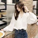 ホワイト | ギャザーネックボリュームスリーブブラウス【韓国ファッション】 | Girly Doll