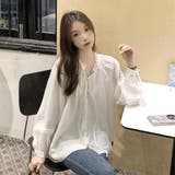 ギャザーネックボリュームスリーブブラウス【韓国ファッション】 | Girly Doll | 詳細画像5