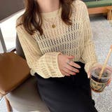 ベージュ | 透かし編みニットプルオーバー【韓国ファッション】 | Girly Doll