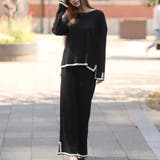 ブラック長袖 | セットアップ 配色ニットプルオーバー&パンツ【韓国ファッション】 | Girly Doll