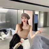 カップ付きスクエアネックタンクトップ【韓国ファッション】 | Doula Doula | 詳細画像5