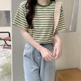 グリーン | ボーダーＴシャツ【韓国ファッション】 | Girly Doll