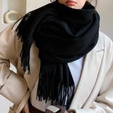 ブラック | フリンジ大判マフラー ストール | Girly Doll