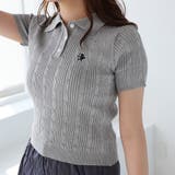 グレー | ポロカラーワンポイント半袖ニット【韓国ファッション】 | Girly Doll