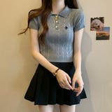 ポロカラーワンポイント半袖ニット【韓国ファッション】 | Girly Doll | 詳細画像16