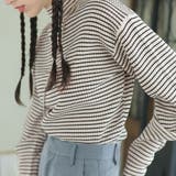 オフ×ブラック | ボーダーハイネックニット | Doula Doula