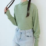 グリーン×アイボリー | ボーダーハイネックニット | Doula Doula