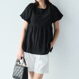 ブラック | ポコポコチェックバックリボンバルーンスリーブブラウス | Doula Doula
