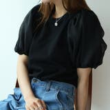 ブラック | オーガンジーパフスリーブ半袖トップス | Girly Doll