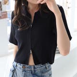 ブラック | Wジップ半袖ニットカーディガン | Girly Doll
