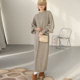 モカ | 指ぬきボリューム袖クルーメランジニットワンピース | Girly Doll