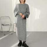 グレー | 指ぬきボリューム袖クルーメランジニットワンピース | Girly Doll