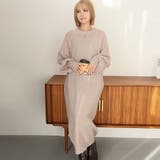 グレージュ | 指ぬきボリューム袖クルーメランジニットワンピース | Girly Doll