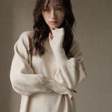 ナチュラル | 指ぬきボリューム袖クルーメランジニットワンピ | Girly Doll