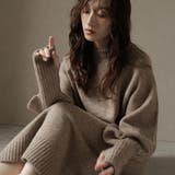 ブラウン | 指ぬきボリューム袖クルーメランジニットワンピ | Girly Doll