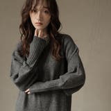 チャコール | 指ぬきボリューム袖クルーメランジニットワンピ | Girly Doll