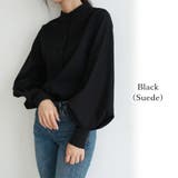ブラック（スウェード） | バルーンスリーブ クルーネックシャツ【韓国ファッション】 | Girly Doll