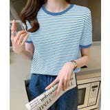 ブルー | ボーダー半袖Tシャツ【韓国ファッション】 | Girly Doll