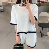 2点セット パイピングカラー半袖ニットトップス＆ショートパンツセットアップ【韓国… | Girly Doll | 詳細画像5 