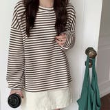 ブラウン | ボーダーカットソー【韓国ファッション】【春夏新商品】 | Girly Doll