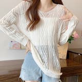 ホワイト | 透かし編みニットプルオーバー【韓国ファッション】【春夏新商品】 | Girly Doll