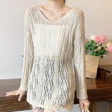 ベージュ | 透かし編みニットプルオーバー【韓国ファッション】【春夏新商品】 | Girly Doll