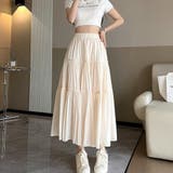 ベージュ | ティアードフレアスカート【韓国ファッション】 | Girly Doll