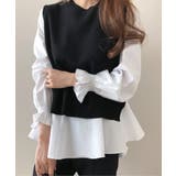 レイヤードが楽しめる！ニットベスト・ブラウス2枚セット【韓国ファッション】 | Girly Doll | 詳細画像2 