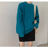ブルー | クルーネックリブオーバーニット【韓国ファッション】 | Girly Doll