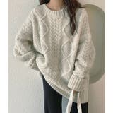 オフホワイト | ケーブルオーバーニット【韓国ファッション】 | Girly Doll
