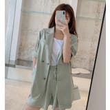 リネンライクセットアップ ジャケット＋ショートパンツ【韓国