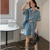 ライトブルー | デニムシャツ+ショートパンツ セットアップ【韓国ファッション】 | Girly Doll