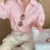 ピンク | オーバーサイズストライプシャツ【韓国ファッション】 | Girly Doll